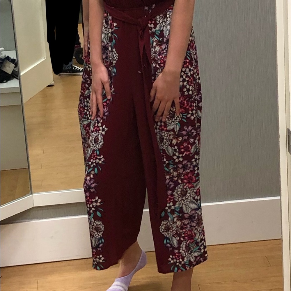 Burgundy Flower Jumpsuit - Picture 2 of 3